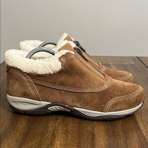 Easy Spirit Faux Fur Lined Front Zip Suede Zip-Up Ankle Shoes Womens 11M